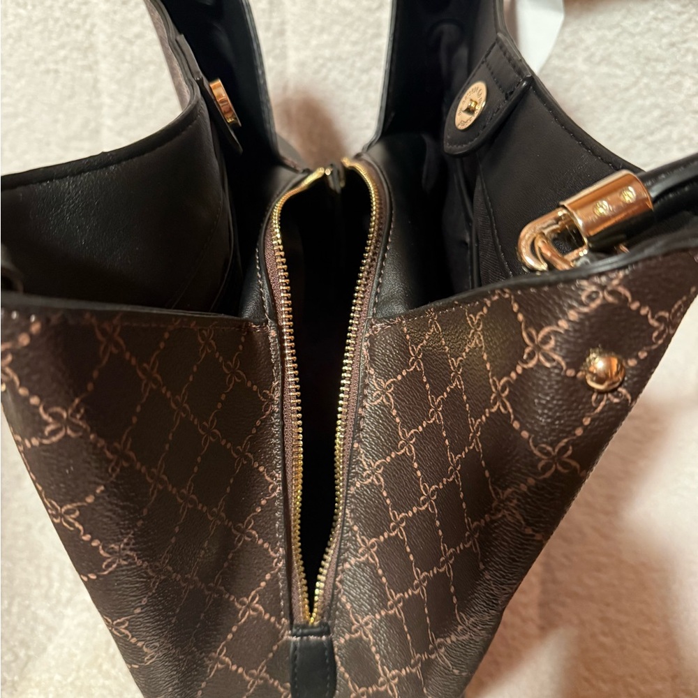Nine West Dark Brown and Gold Geometric Shoulder Bag - Picture 8 of 8